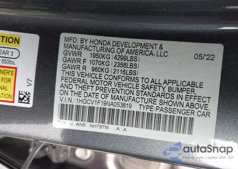 2022 Honda Accord Lx from USA, damaged, VIN 1HGCV1F19NA053819